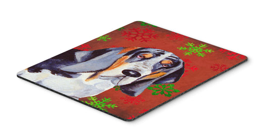 Caroline's Treasures LH9327MP Basset Hound Red and Green Snowflakes Holiday Christmas Mouse Pad, Hot Pad or Trivet for Home Office Gaming Working