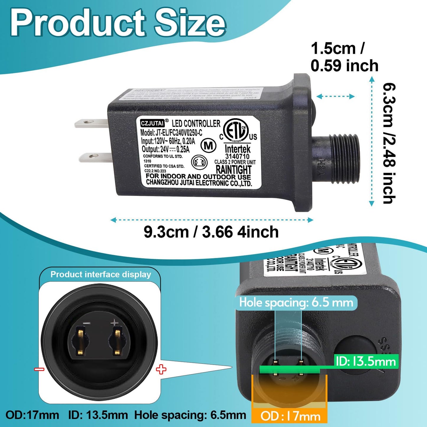 CZJUTAI JT-EL/FC240V0250 Premium 24V 0.25A 6W 8 Modes LED Power Supply with Multifunction Button- Class 2 Transformer, IP44 Waterproof, for Christmas