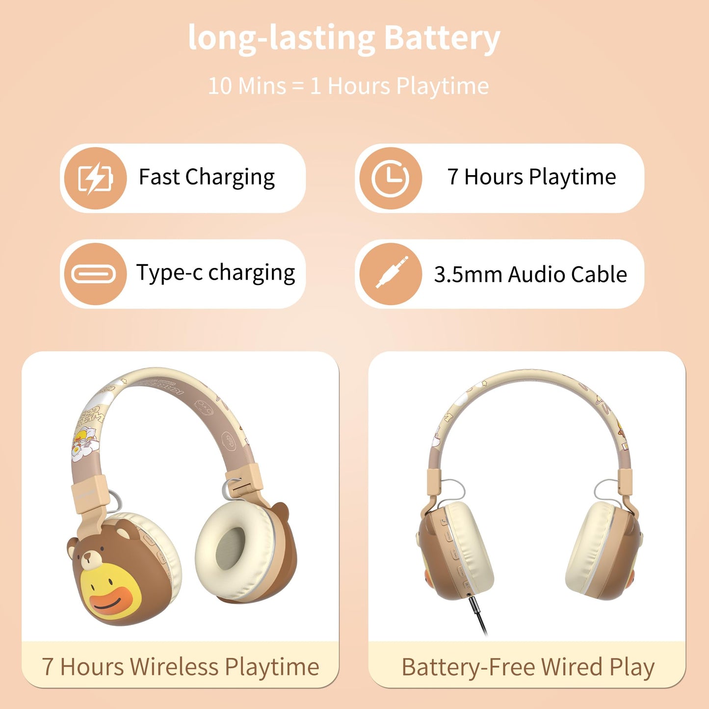 YLFASHION Kids Bluetooth Headphones, 85dB Volume Limit, Ultra-Soft Over-Ear, Built-in Mic, Foldable,Cartoon Animal Design, Suitable for School…