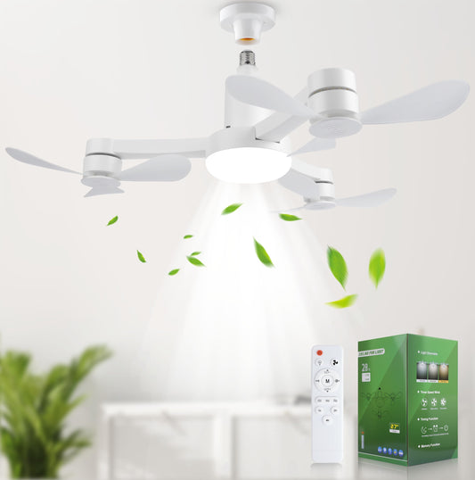 CRAYALIU Three Arm Ceiling Fan - 27" Smart Dimmable Ceiling Fan with Light 3000K-6500K/60W, Drone Fan Design Silence Ceiling Fan Light for Living Room