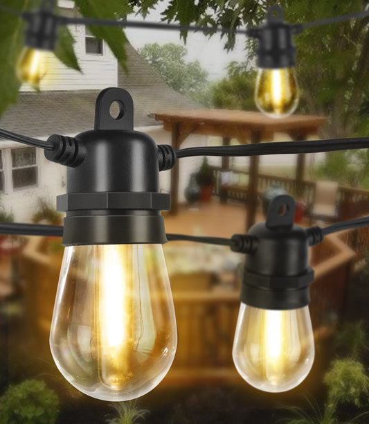 DGE Outdoor LED String Lights 48FT Patio Shatterproof & Waterproof IP65, 18 AWG UL Listed Wire Bright String Light for Patio, Backyard, Gazebo, Porch