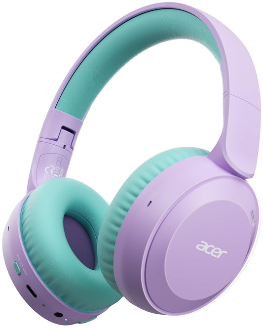 Acer Kids Bluetooth Headphones, 85/94dB Volume Limiter, Foldable Wireless Over-Ear Headphones for iPad, Travel, 60H Playtime, Bluetooth 6.0, Built-in