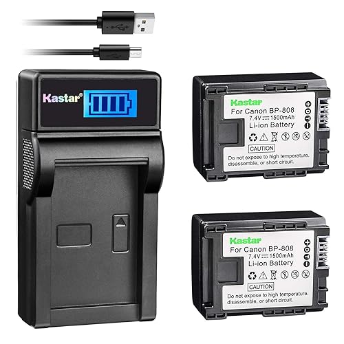 Kastar Battery 2 Pack & Slim LCD USB Charger for Canon BP-808 Canon VIXIA HF G10 G20 M30 M31 M32 M40 M41 M300 M400 S10 S11 S20 S21 S30 S100 S200 HF10