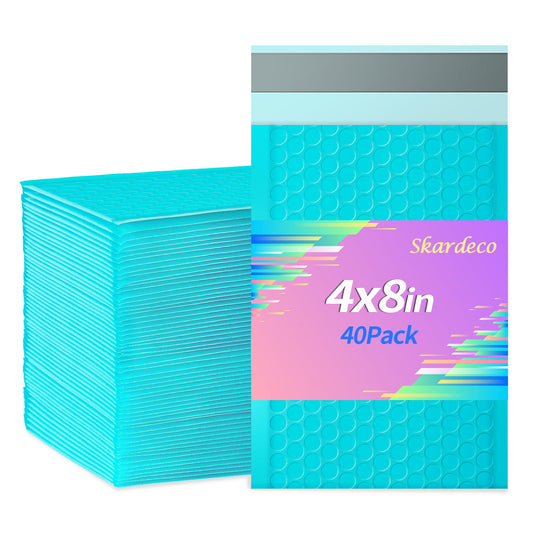 skardeco 4x8 Inch Teal Bubble Mailers 40 Pack Self-Seal Poly Padded Envelopes Suitable for Small Businesses to Package and Mail Jewelry Cosmetics