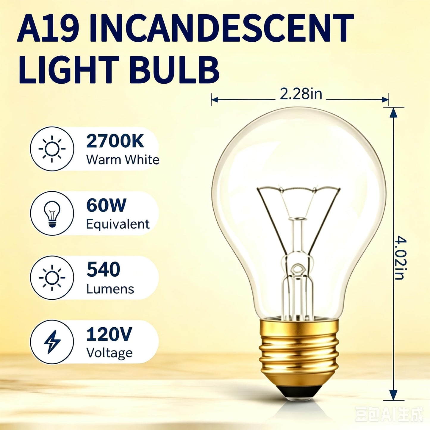 IWOPAN 60 Watt Incandescent Light Bulbs, Dimmable, A19, E26 Base, 6 Pack