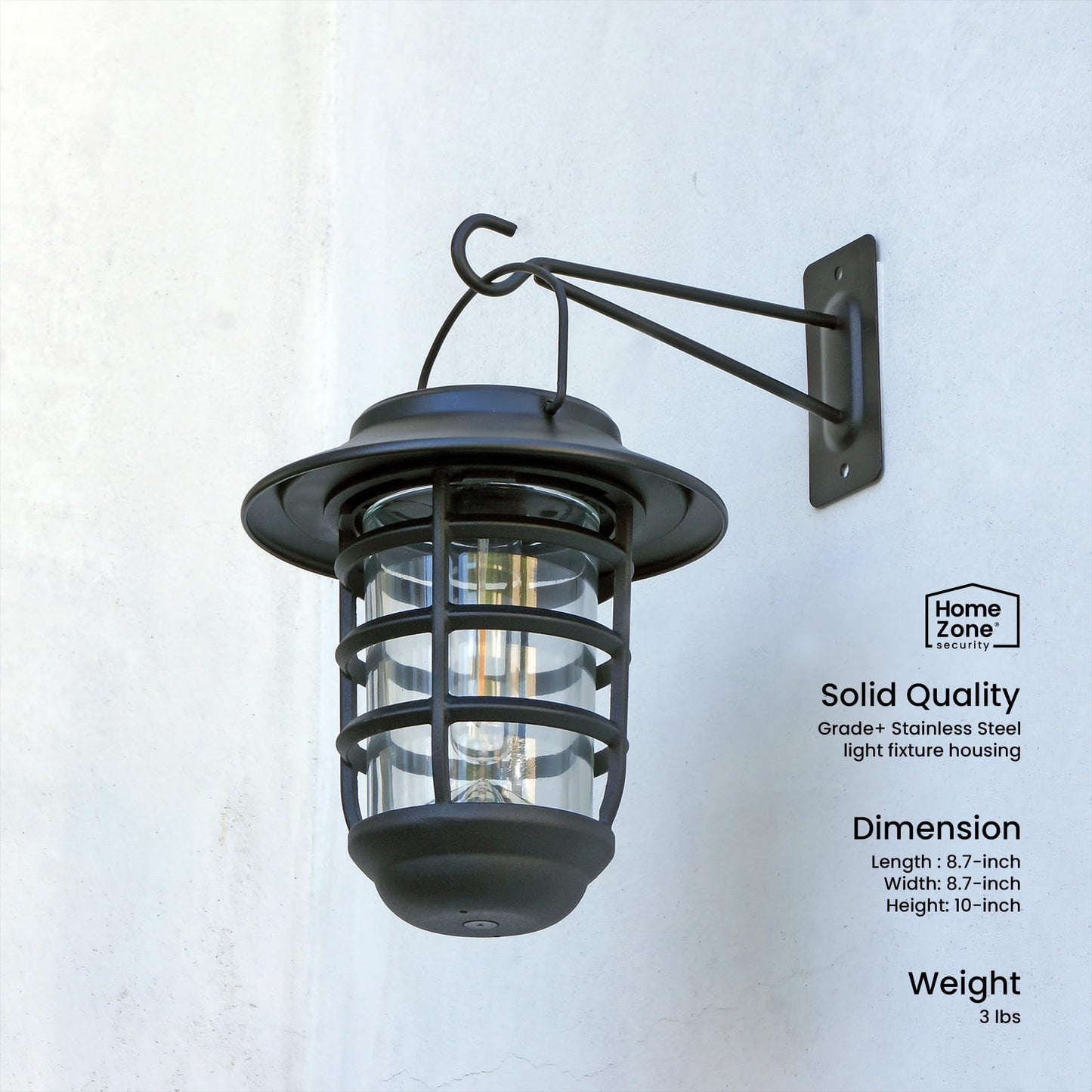 Home Zone Security 2 Packs Solar Wall Hanging Lights Outdoor 3000K Warm Up to 8 Hours Light Dawn Motion Sensor Auto, IP65 Waterproof, No Wiring