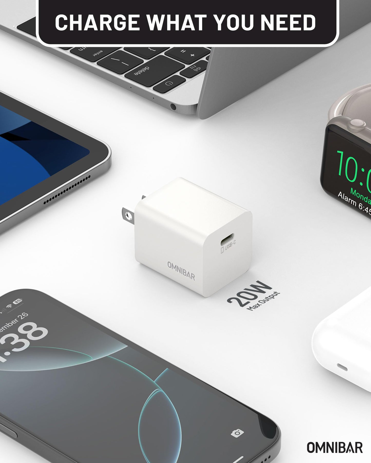 Omnibar iPhone 17/16 Charger, 2-Pack 20W GaN PD 3.0 PPS Fast USB C Charger Block, Compact Type C Power Adapter for iPhone 15/14/13/12, Samsung Galaxy