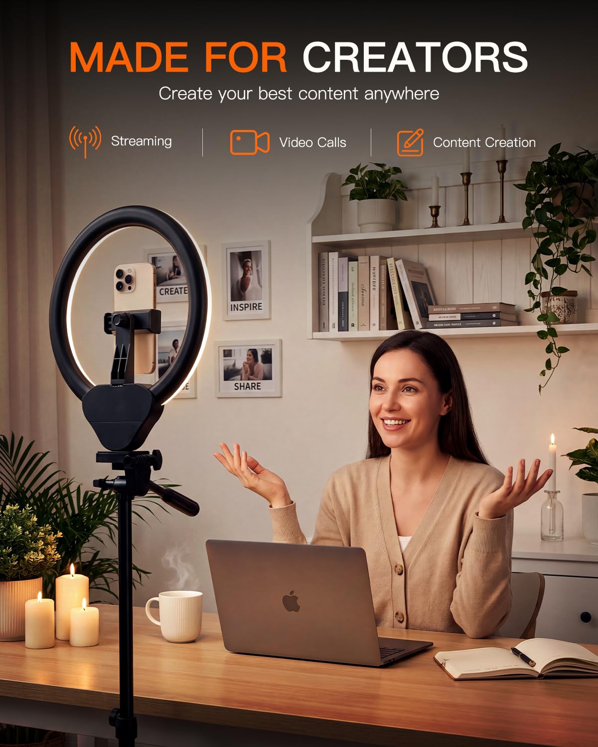 Sensyne 10" Ring Light with Stand and Phone Holder, LED Selfie Ring Light Tripod for Video Recording/Live Stream/Makeup/YouTube/TikTok, Compatible