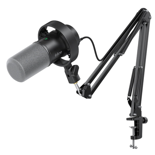 FIFINE K688 Podcast Microphone Kit, USB/XLR Dynamic Microphone with Boom Arm for PC/XLR Mixer, Gaming Mic with Mute Button, Headphone Jack for Vocal