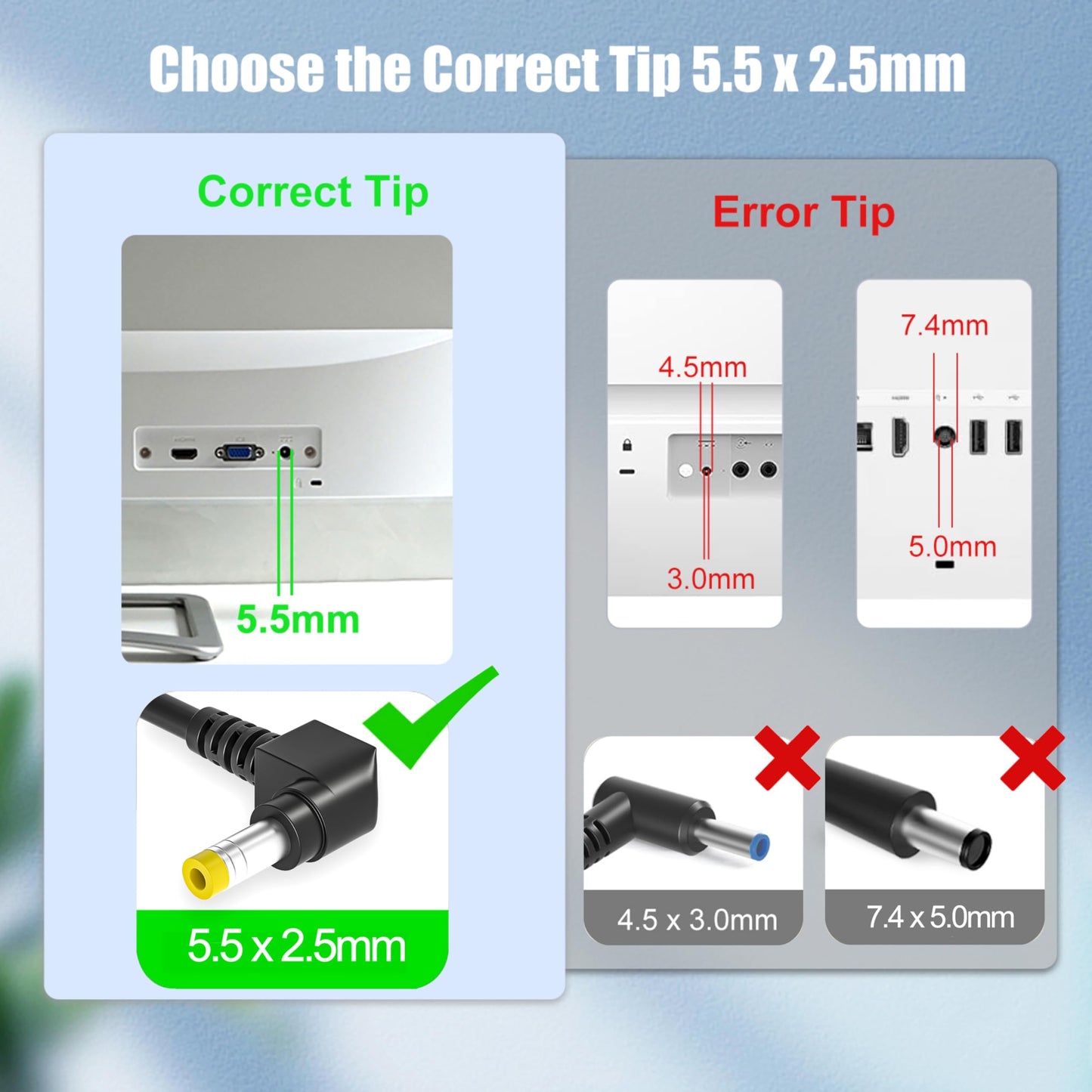 19V Power Cord Compatible with HP Monitor Charger 27es 23es 27xi 27er 27xw 22cwa 22bw 23er 23xw vh240a 24f 24ea 25er 25xi 25vx 27f Monitor Compatible…