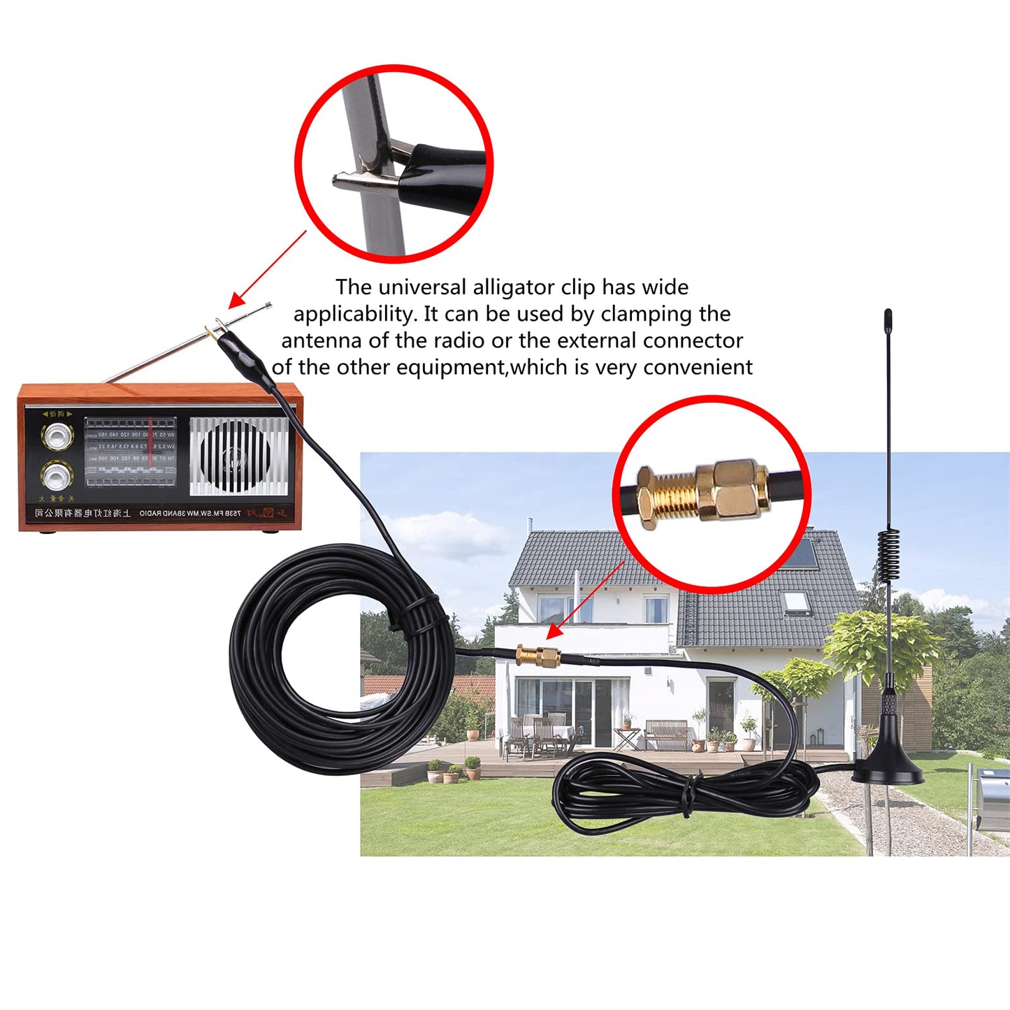 LACUCINO 75 ohm FM Antenna, Outdoor Antenna WiFi Stereo TV Indoor, 1.5m SMA-Male Connector Magnetic Transmitter Cable, 16.4Ft Extension Cable