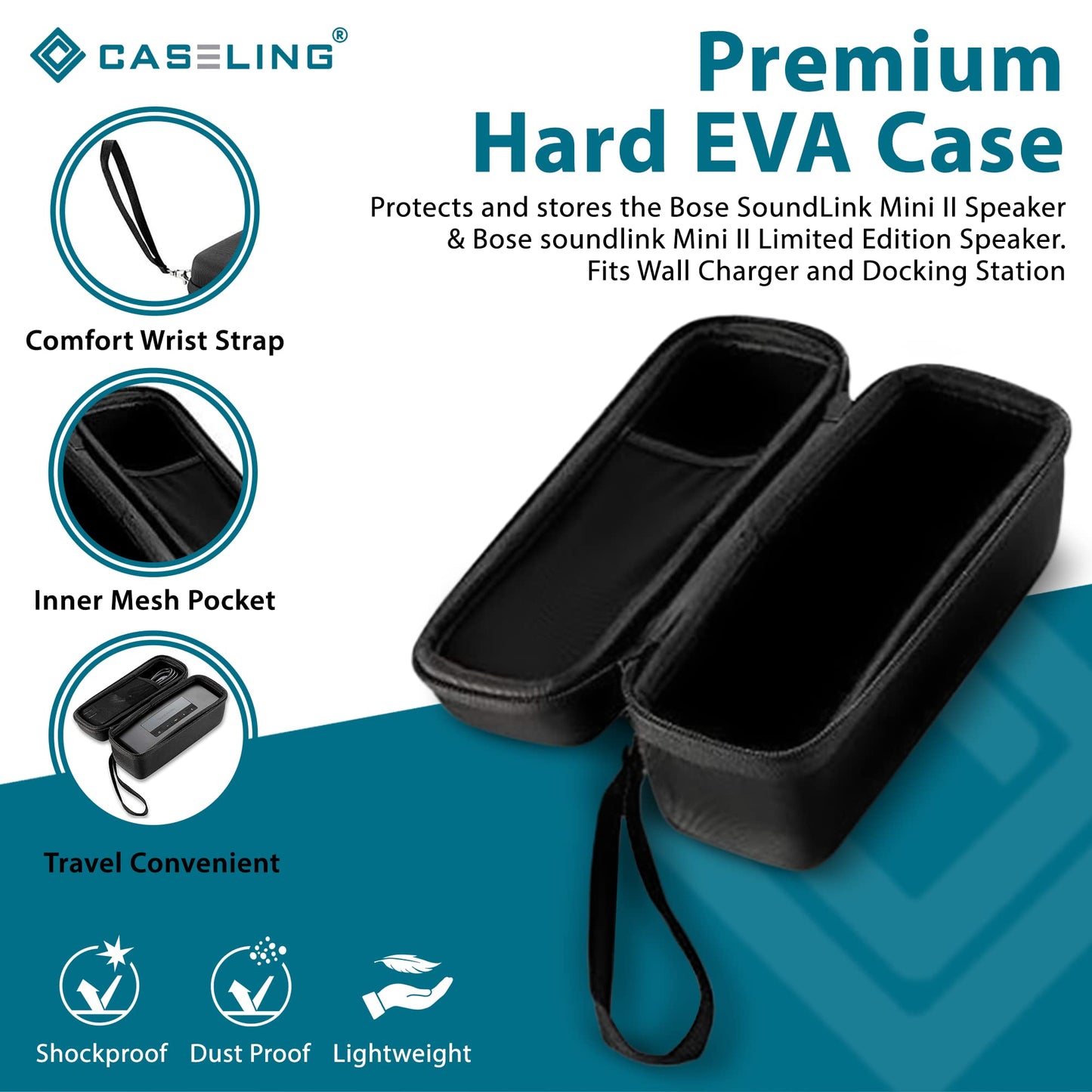 caseling Hard Case Fits Bose soundlink Mini II (1 and 2 Gen) Portable Wireless Speaker & Charger/Cable Accessories - Fits with The Bose Silicone Soft
