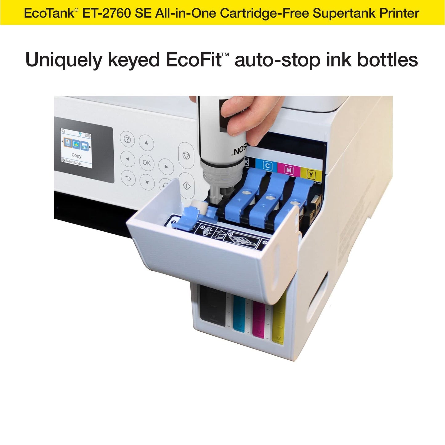 Epson EcoTank ET 2760 Wireless Color Inkjet Cartridge-Free All-in-One Supertank Printer, Mobile Print, Copy Scan, Auto 2-Sided Printing, Voice