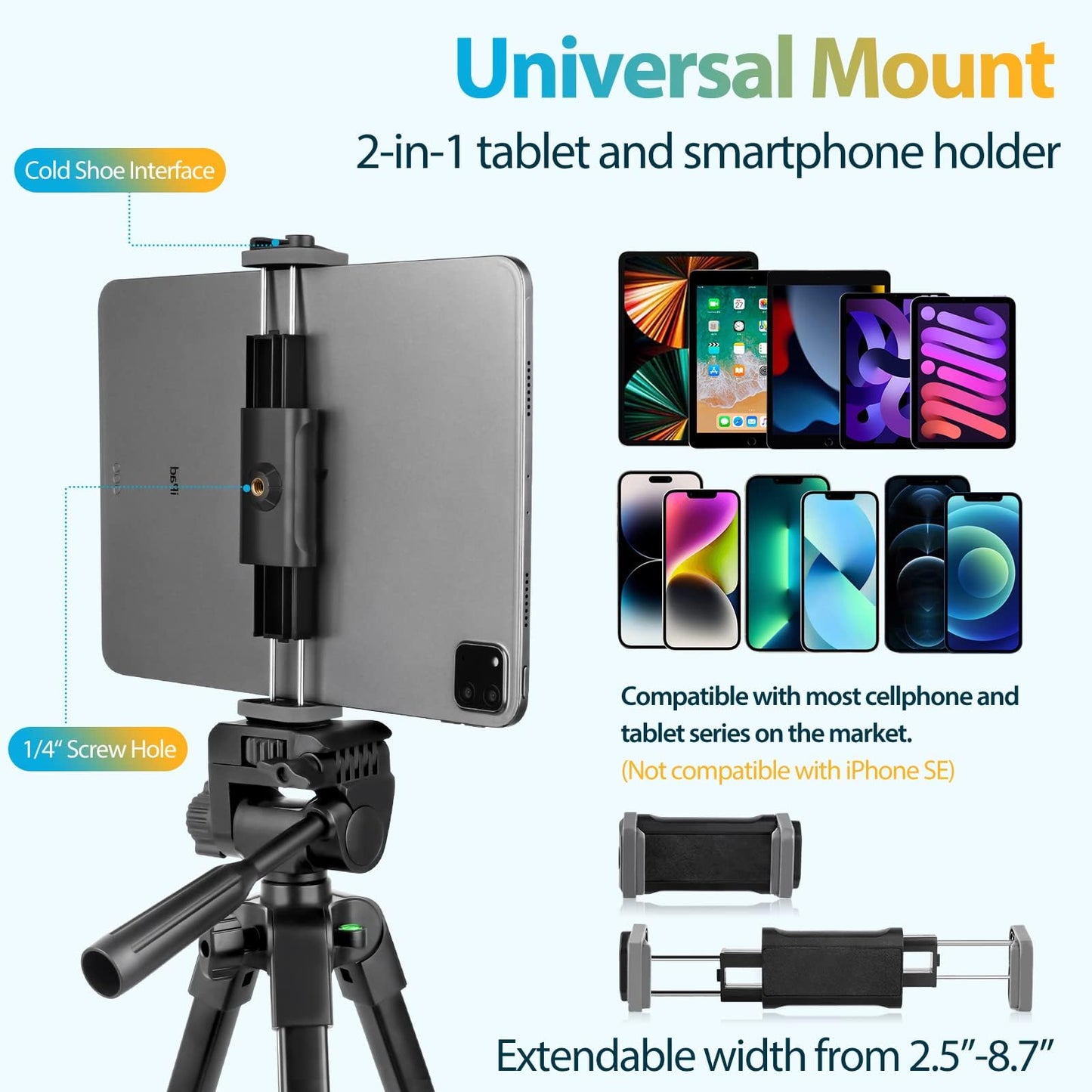 Aureday Phone Tripod Stand, 64” Extendable Cell Phone&Camera Tripod with Wireless Remote and Phone Holder, Aluminum iPad Tripod for Video