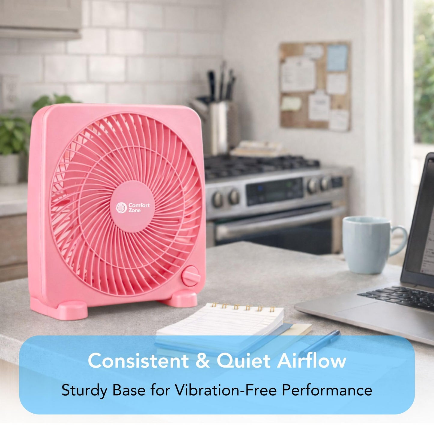 Comfort Zone 9-inch Portable Box Fan, Pink