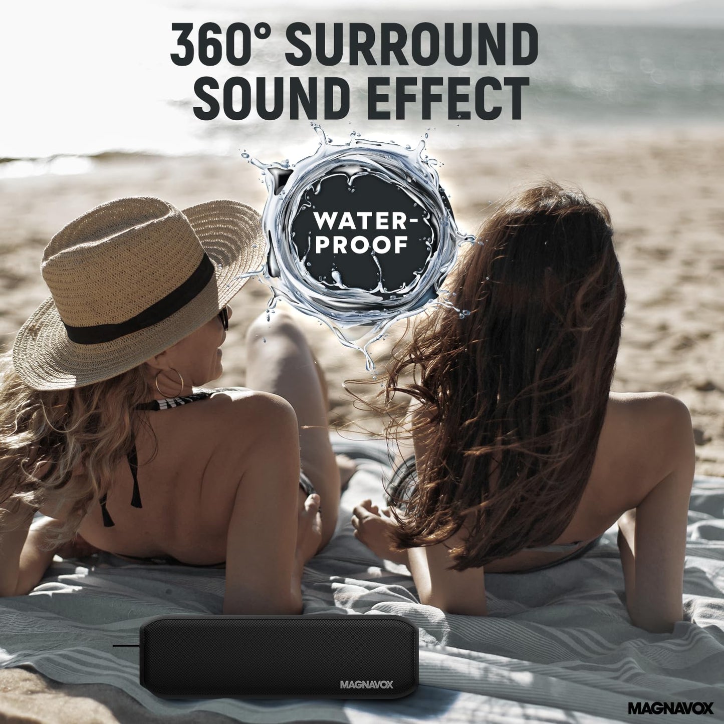 Magnavox MMA3929 Waterproof Portable Bluetooth Speaker with 360° Sound in Black