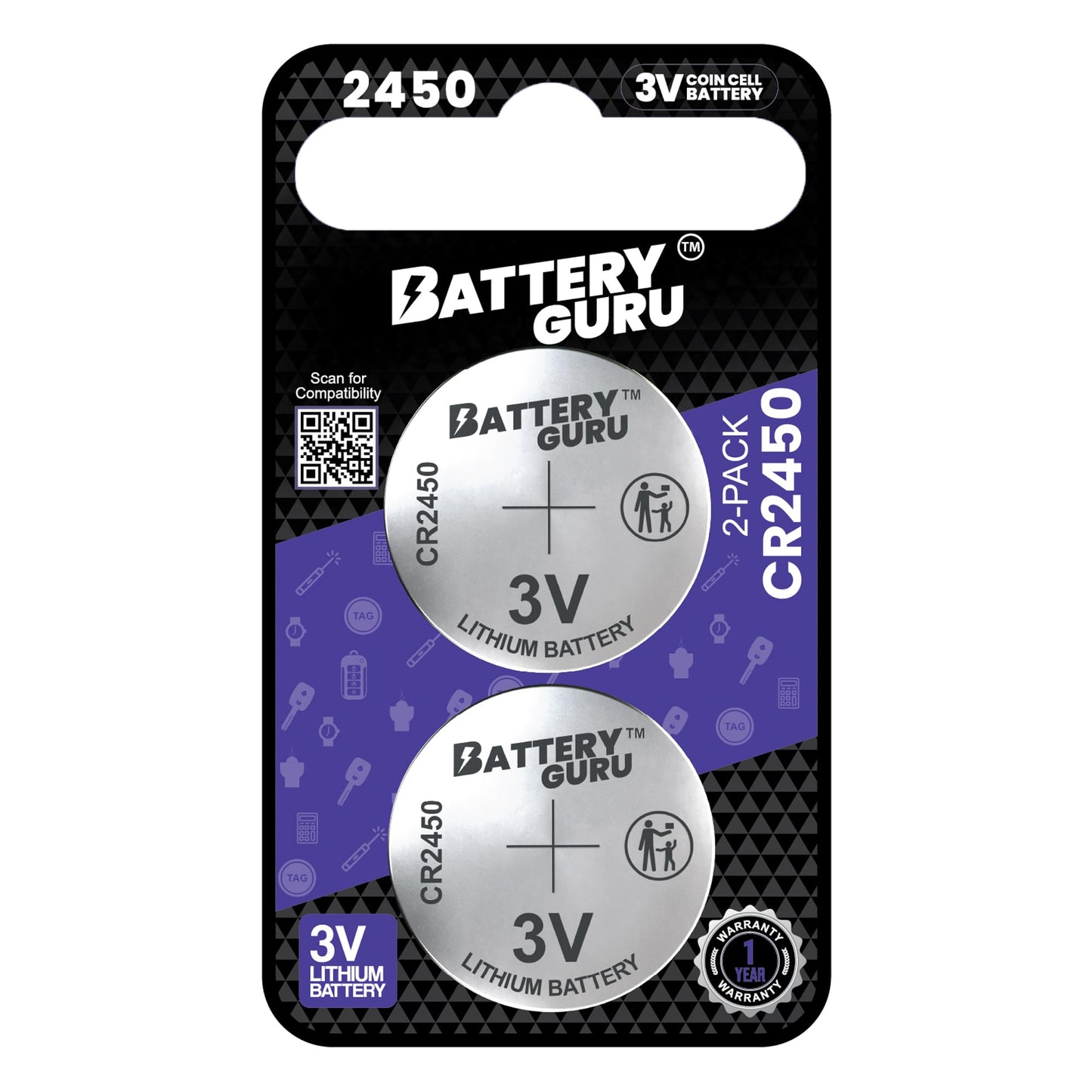 Car Key Battery for Chevy Corvette (2020-2024 Corvette Remote Batteries CR2450 3V Pack of 2)