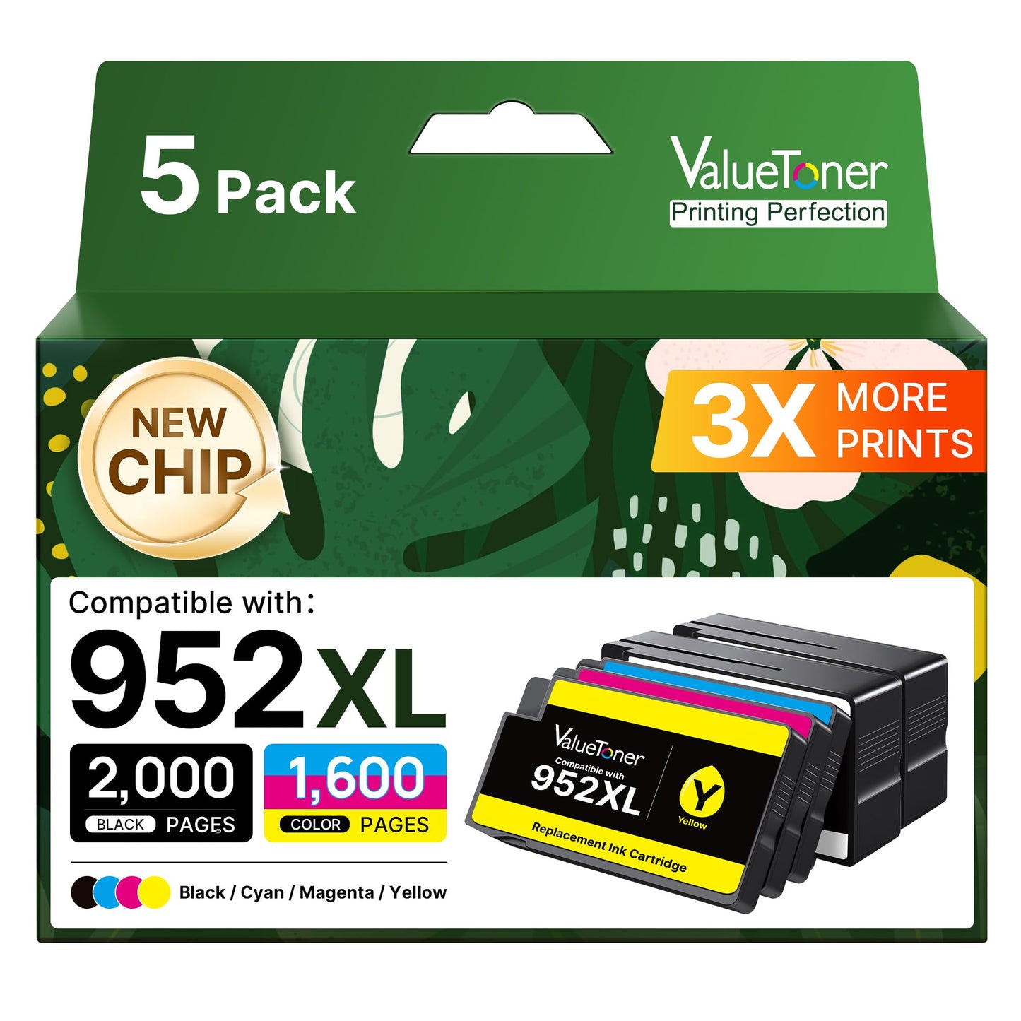 Valuetoner for HP 952XL Ink Cartridges Combo Pack HP952 HP952XL (5-Pack) Replacement for HP 952 XL Ink Cartridges for HP Printers OfficeJet Pro 8710