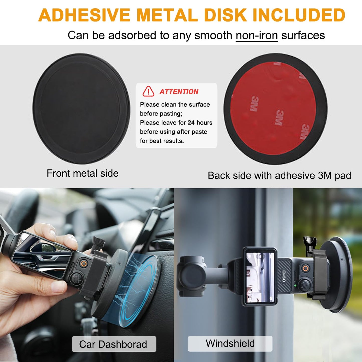 Osmo Pocket 3 Car Mount, Strong Magnetic Mount [Adhesive Metal Disk Included] Magnet Camera Mounts Used on Car, Railings, Refrigerators for DJI Osmo