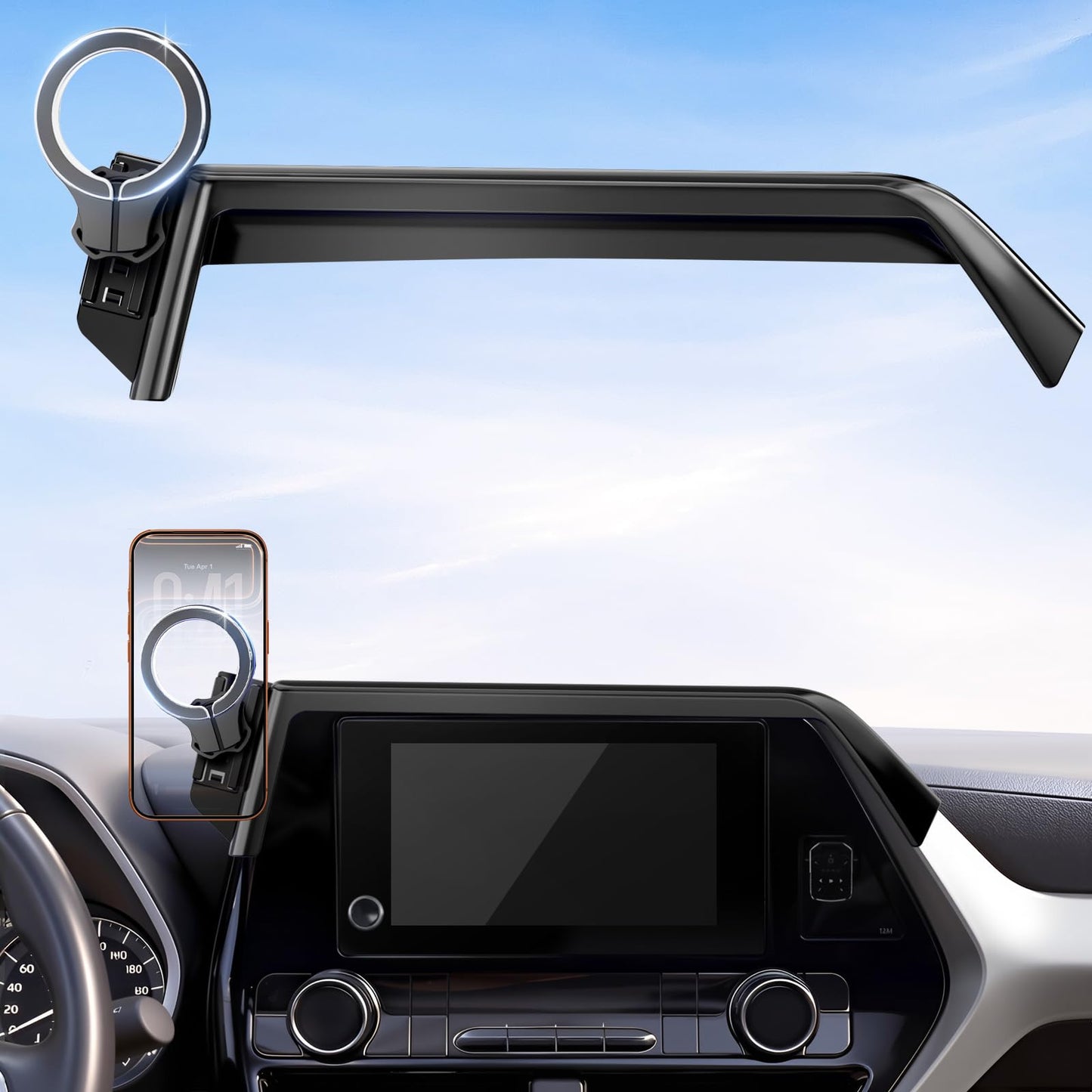 pop-tech Magnetic Car Mount for Toyota Highlander 2020 2021 2022 2023 2024 2025 2026: for MagSafe Strong Magnets Cell Phone Holder Fit 8-Inch Touch