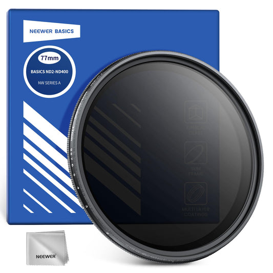 NEEWER Basics 77mm Variable ND Filter, ND2-400 1-9 Stops Light Reduction Rotatable Variable Neutral Density Filter with Anti Fingerprint Coating, Slim