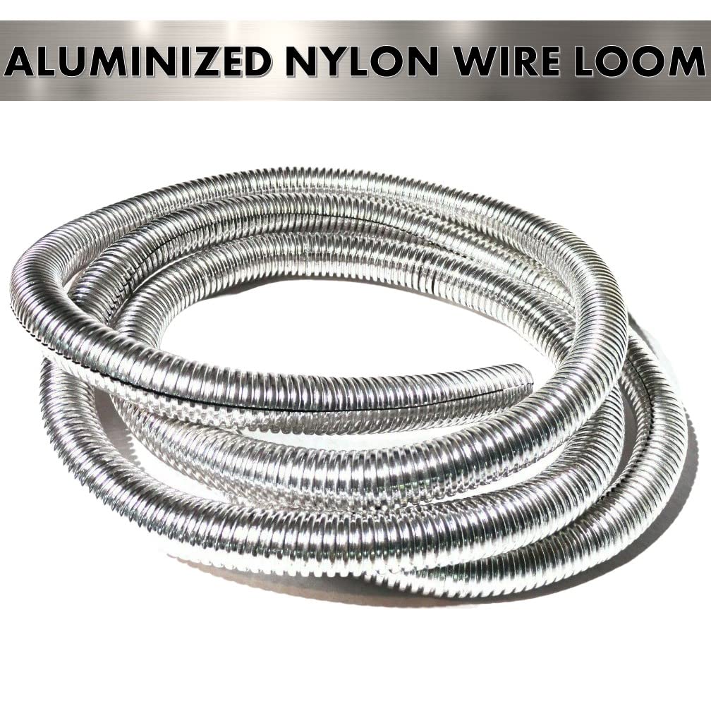 Bentley Harris ConvoShield Aluminized Nylon Wire Loom Tubing - 1/4" Inch Diameter - 39” Inch Long | Chrome Finish Wire Loom | High Temp.