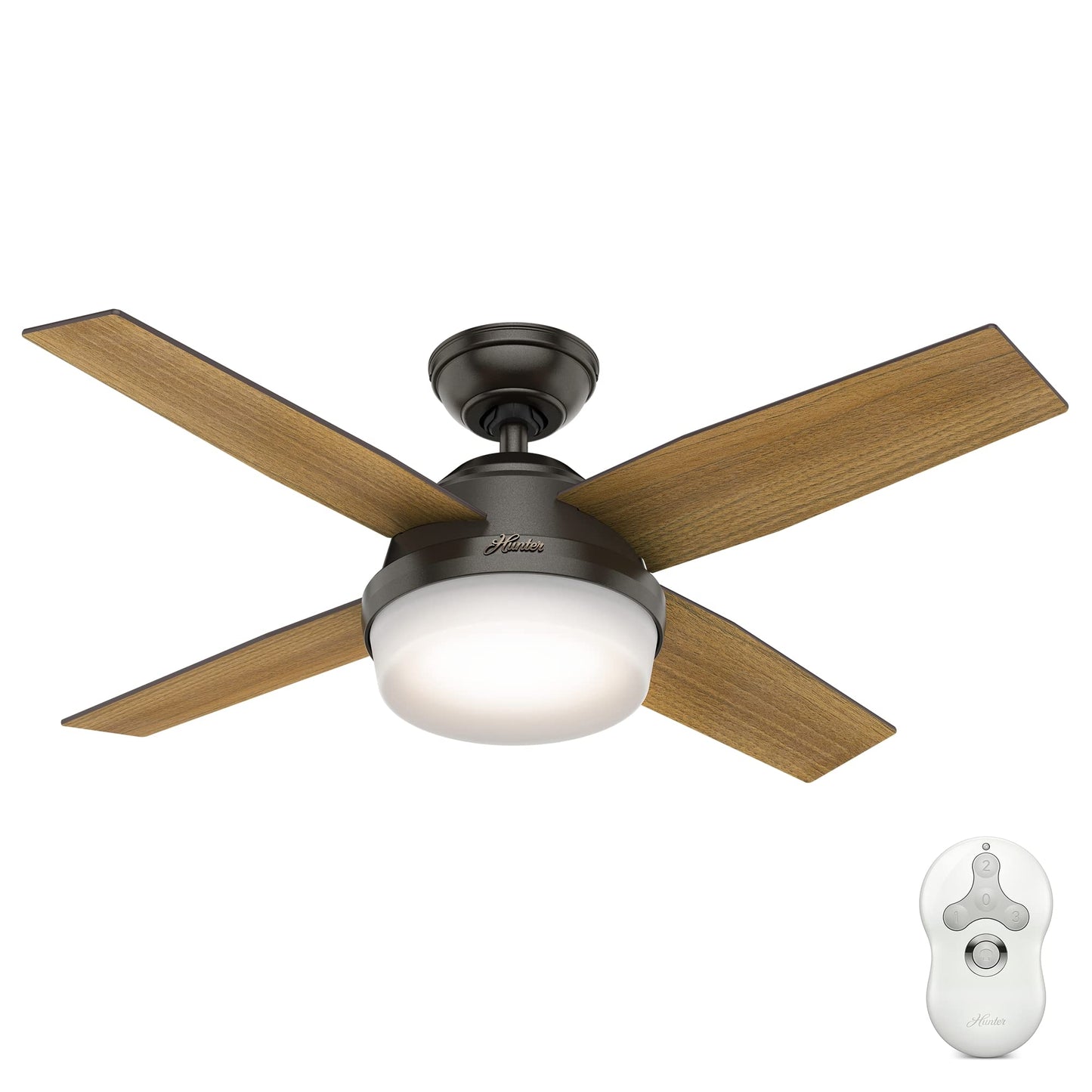 Hunter Fan 44 inch Contemporary Noble Bronze Indoor Ceiling Fan with LED Light Kit and Remote Control (Renewed)