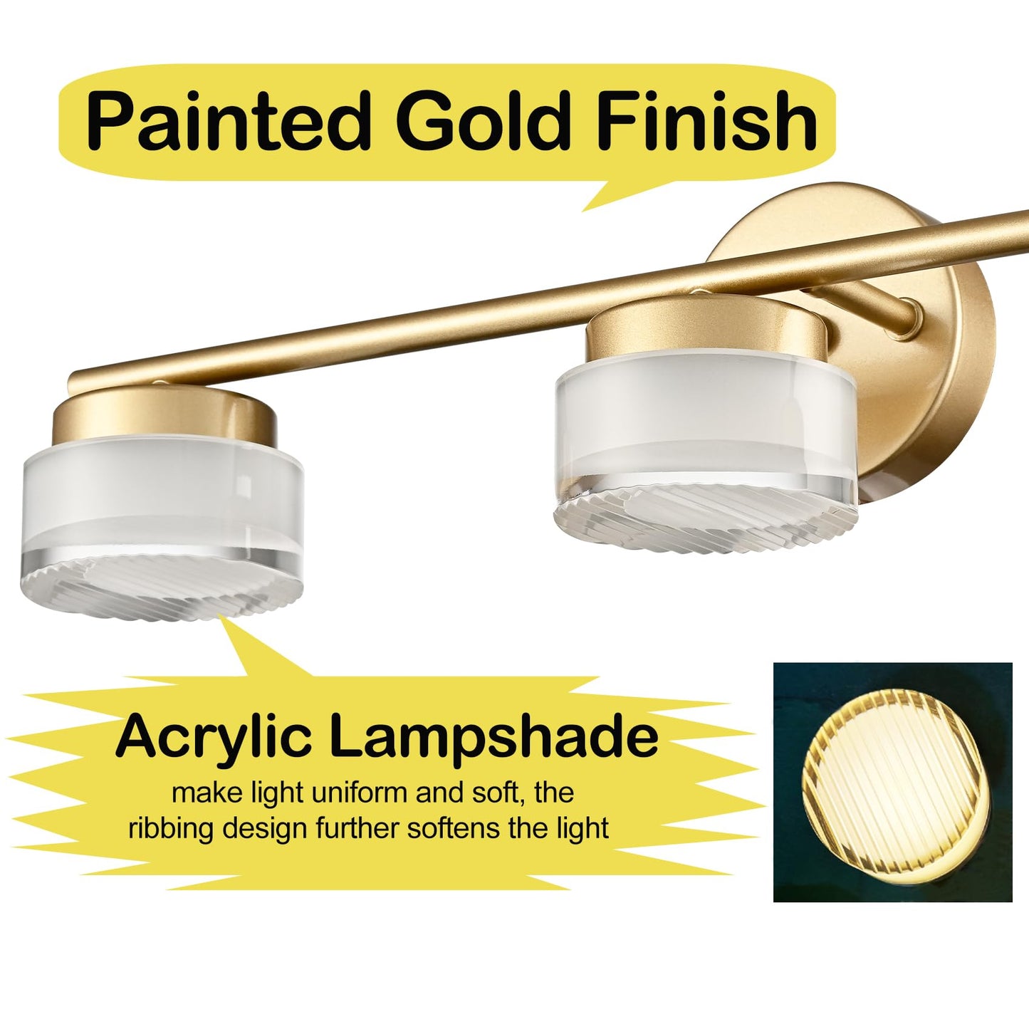 DAYCENT 3-Light Gold LED Bathroom Vanity Light Fixtures 21-Inch Modern Acrylic Bathroom Wall Lighting Over Mirror Wall Sconces, 2700K - Warm White
