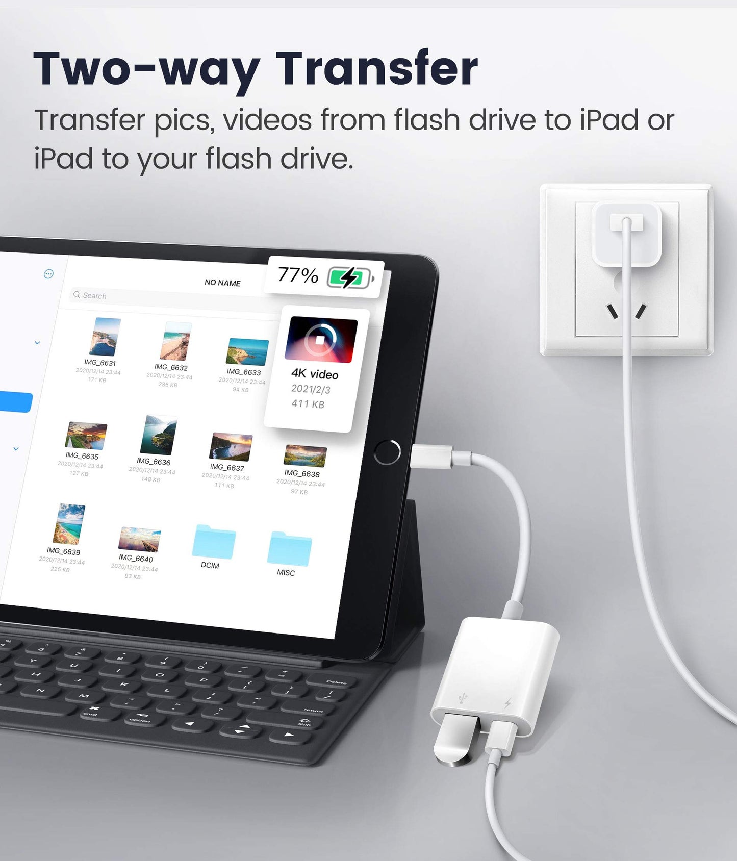 Fubiaofei USB Adapter for iPhone/iPad, LᎥghtnᎥng to USB Female OTG Adpater,USB3 to iPad Adapter with Charging Port,Supports FlashDrives,MIDI,SD Card…