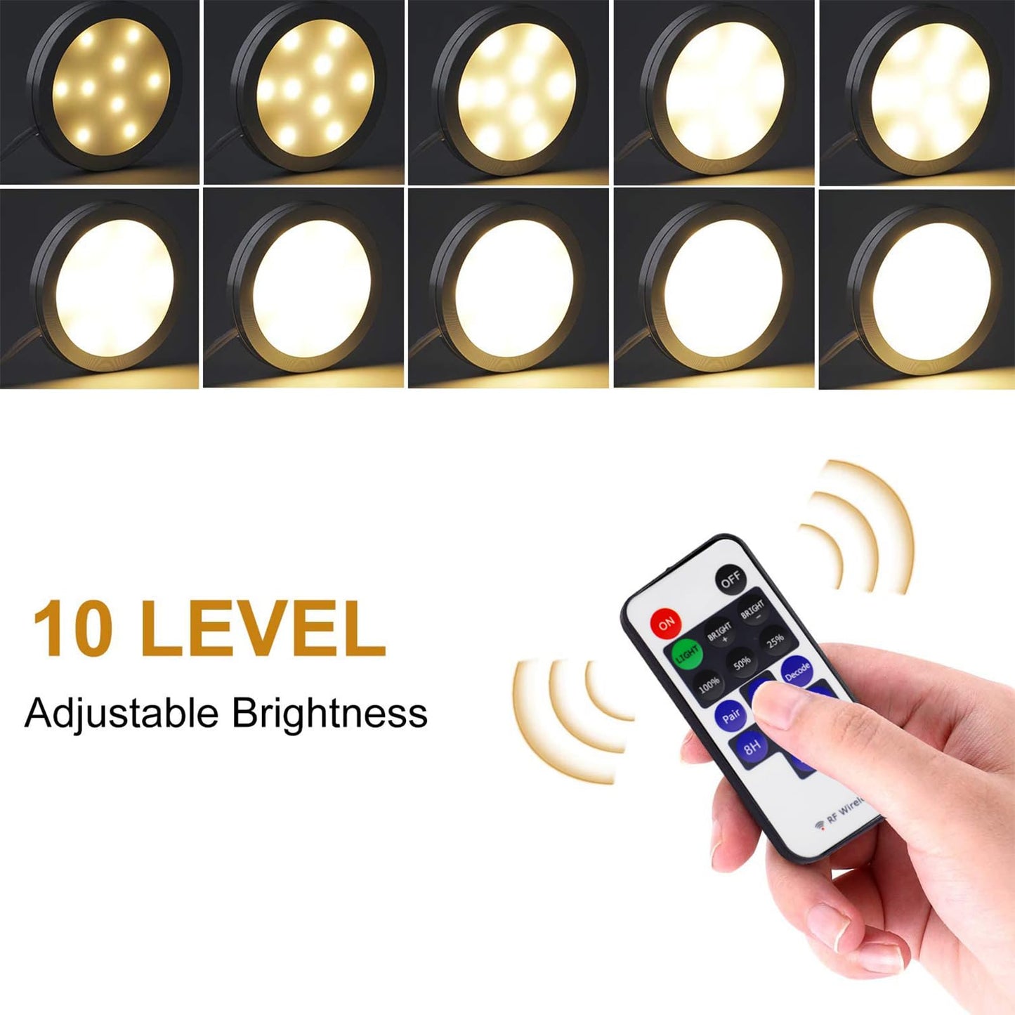 AIBOO Dimmable LED Under Cabinet Puck Lights 3 Lamps Kit with RF Remote Control for Home Kitchen Counter Lighting (Warm White 2700K)