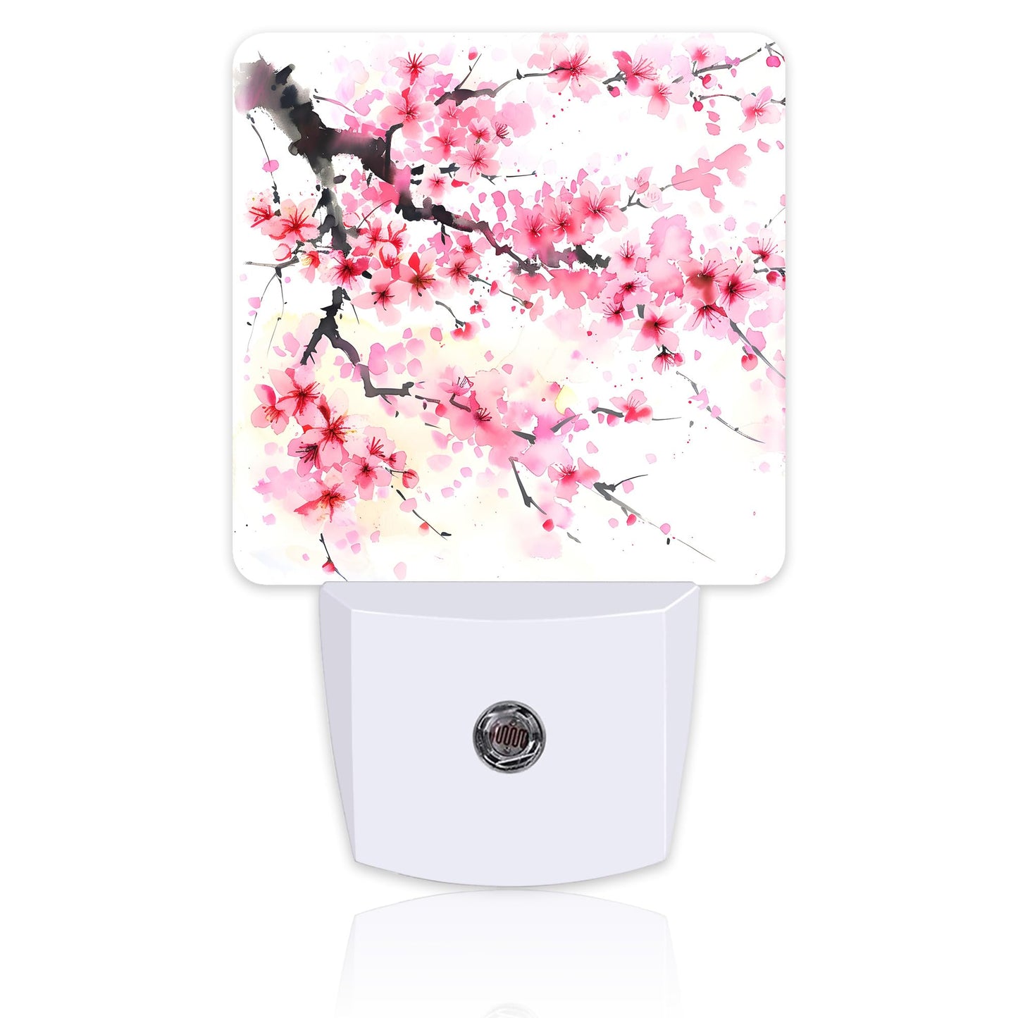 sndheke Watercolor Cherry Blossoms Tree Night Light for Kids,Abstract Pink Floral Night Light Plug in with Dusk to Dawn Sensor,0.5w Energy Saving