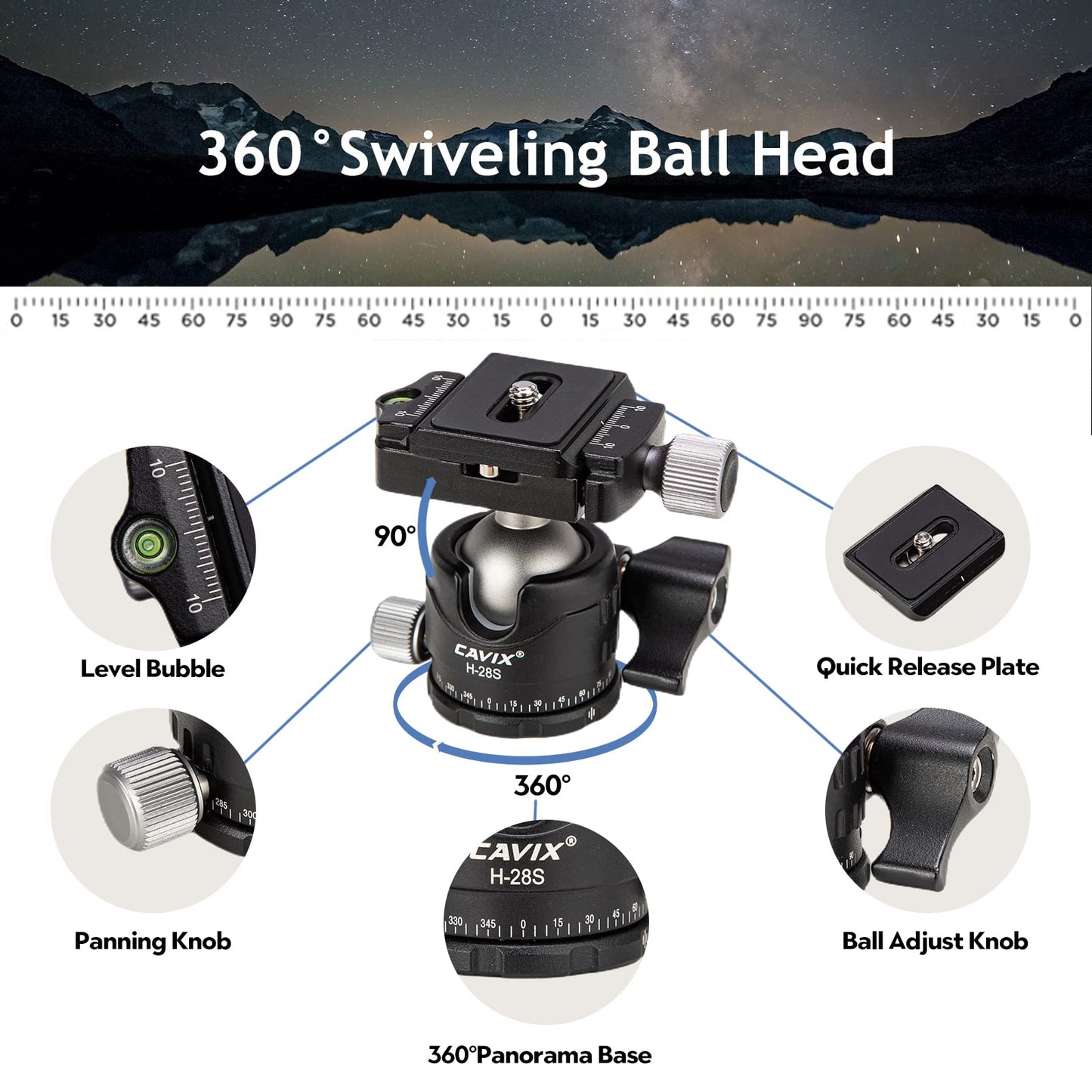 CAVIX 62" Professional Carbon Fiber Camera Tripod, Tripod & Monopod 2 in 1, Lightweight Travel Tripod with 360° Ball Head and Arca-Swiss QR Plate
