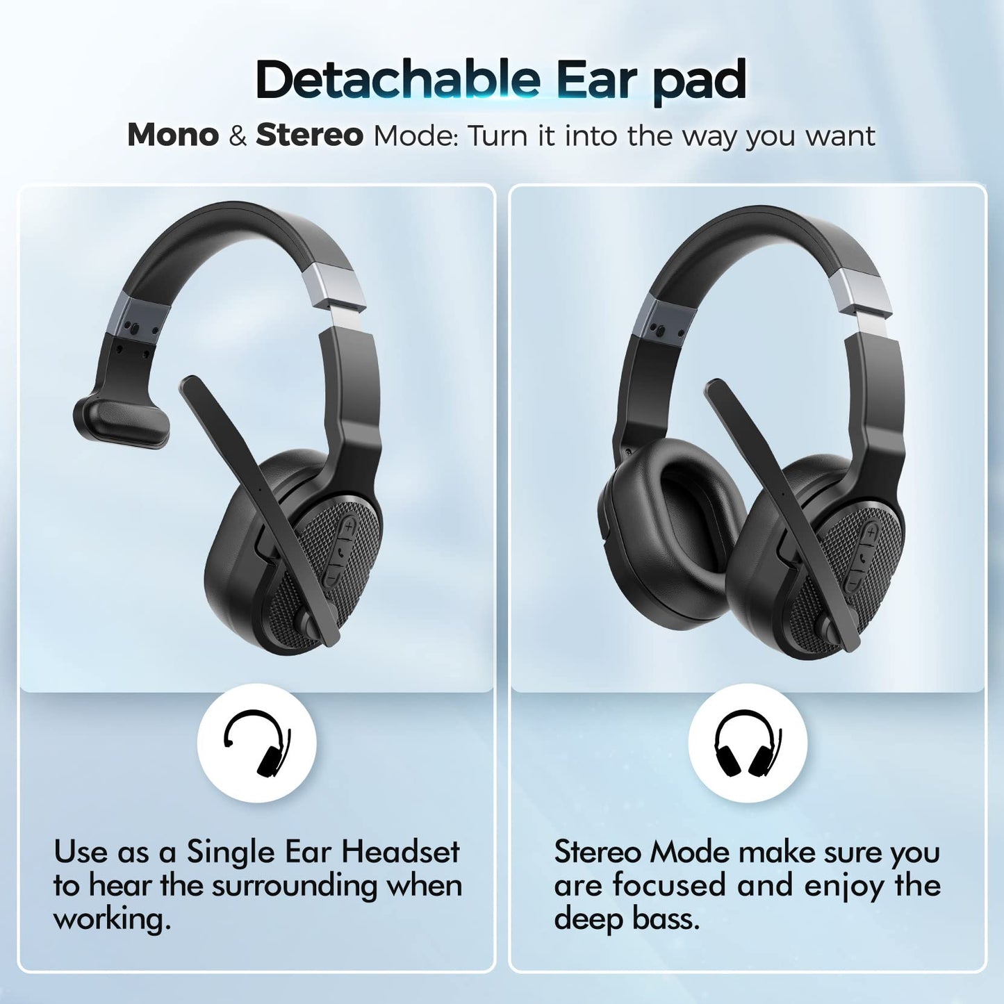 COSMUSIS Trucker Bluetooth Headset with Dongle, Wireless Headsets with Noise Cancelling Microphone, 50+Hrs HD Talktime Bluetooth Headphones…