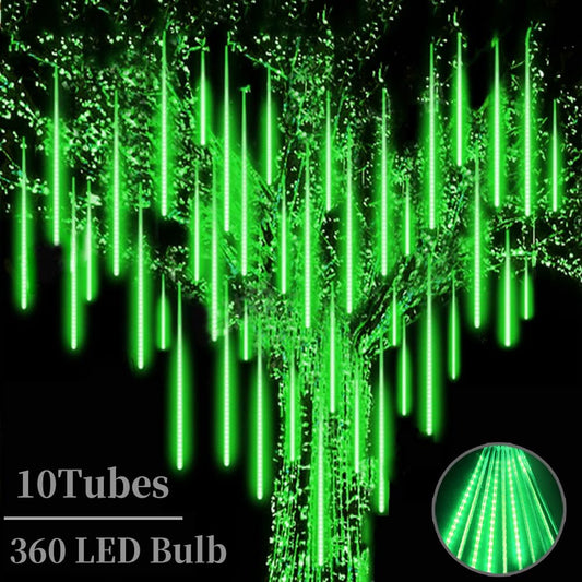 Roytong High Brightness 10 Tube 12 Inch 360 LED Meteor Shower Rain Lights Cascading Falling Rain Outdoor Light for Christmas Halloween Tree Raindrop