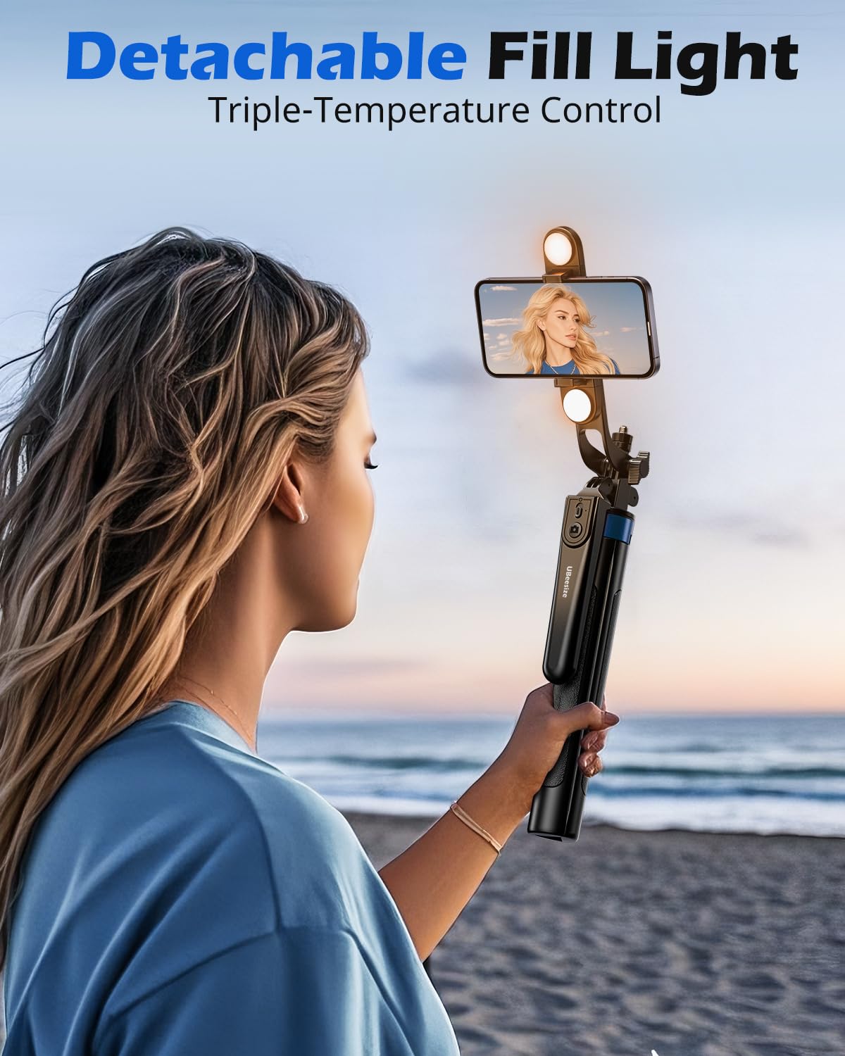 UBeesize 64'' Extendable Selfie Stick Tripod with Light & Remote, Adjustable Phone Tripod Stand for iPhone 17-11, Android, Camera, Travel Vlogging
