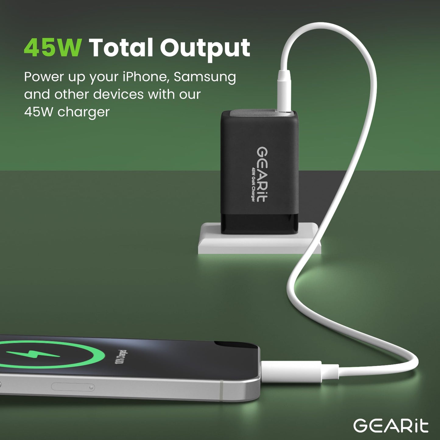 GEARit Compatible with Apple, Samsung, iPhone, iPad | 45W USB C Charger Block | Foldable GaN Wall Charger Box | Fast Charging Wall Plug Power Adapter