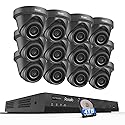 16 Channel Security Camera System 4K PoE, 12x 8MP Wired IP Black Turret Dome Camera with AI Human Vehicle Detection, Built-in Mic, Remote Access 24-7