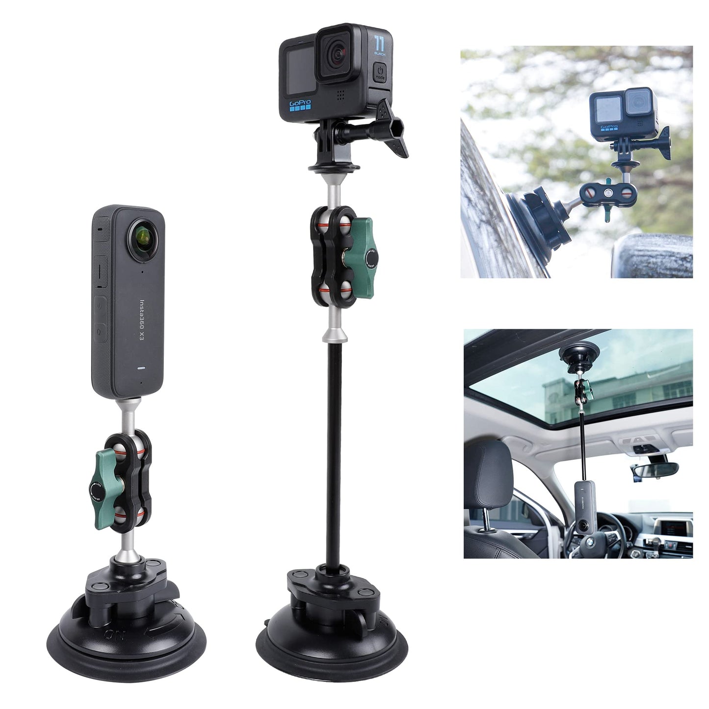 PellKing Camera Suction Cup Mount with Phone Holder and Action Camera Adapter Accessories for Insta360 X5,X4 X3, ONE X2, ONE RS, GoPro Hero 13 12 11