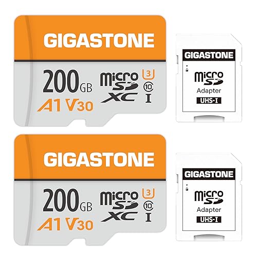 GIGASTONE 200GB Micro SD Card 2-Pack, A1 V30, 4K Video Recording, Compatible with Security Camera, Dash Cam, Drone, 100MB/s MicroSDXC Memory Card