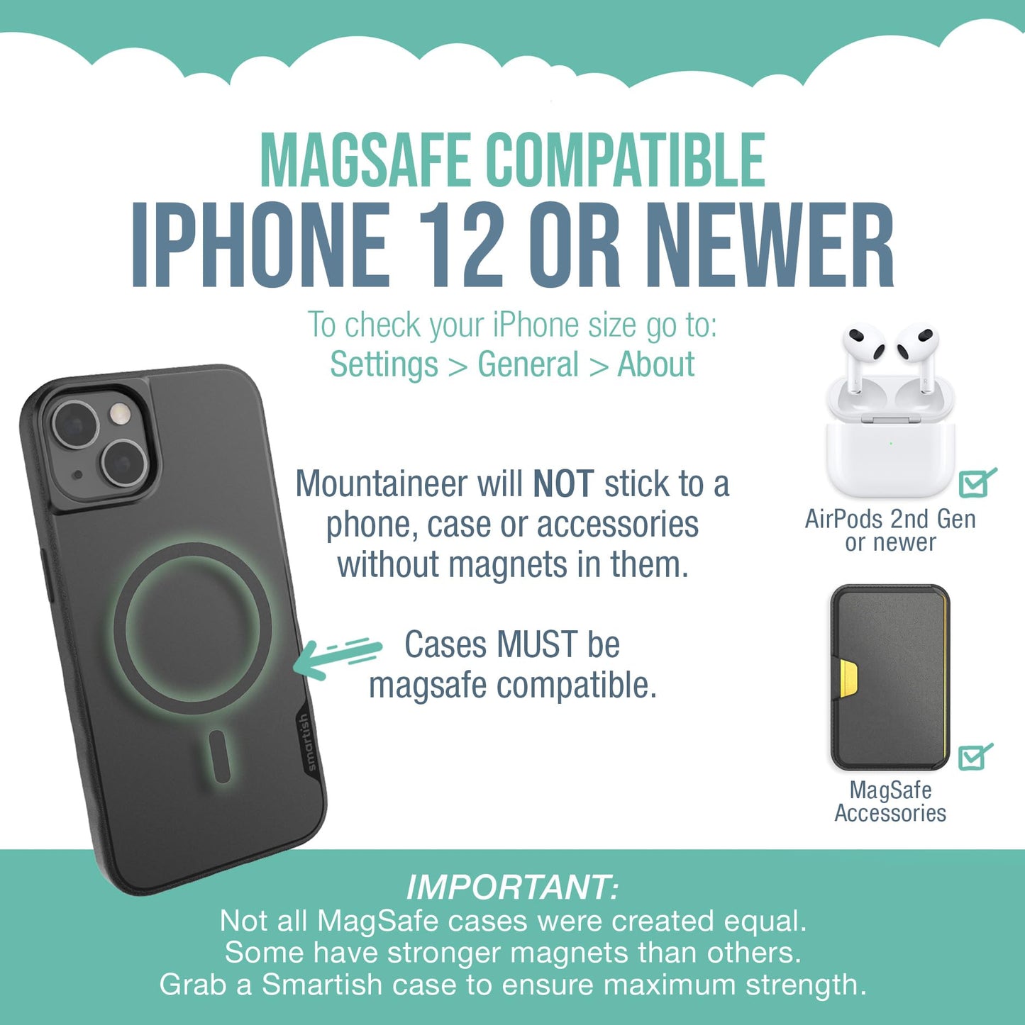 Smartish® MagSafe Mountaineer Wall Mount - Compatible with Apple iPhone 17/16/15/14/13 - Magnetic Stick on Adhesive Phone Holder - Extra Strength