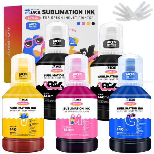 Printers Jack 700ML Sublimation Ink for EcoTank Supertank Inkjet Printer ET-2720 ET-2760 ET-2750 ET-2700 ET-3700 ET-3710 ET-3750 ET-3760 Heat Press