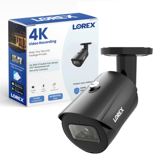 Lorex 4K 8MP IP Bullet PoE Black Wired Security Camera | Add-On Camera | Color Night Vision | Smart Motion Detection (Person/Vehicle) | Listen-in