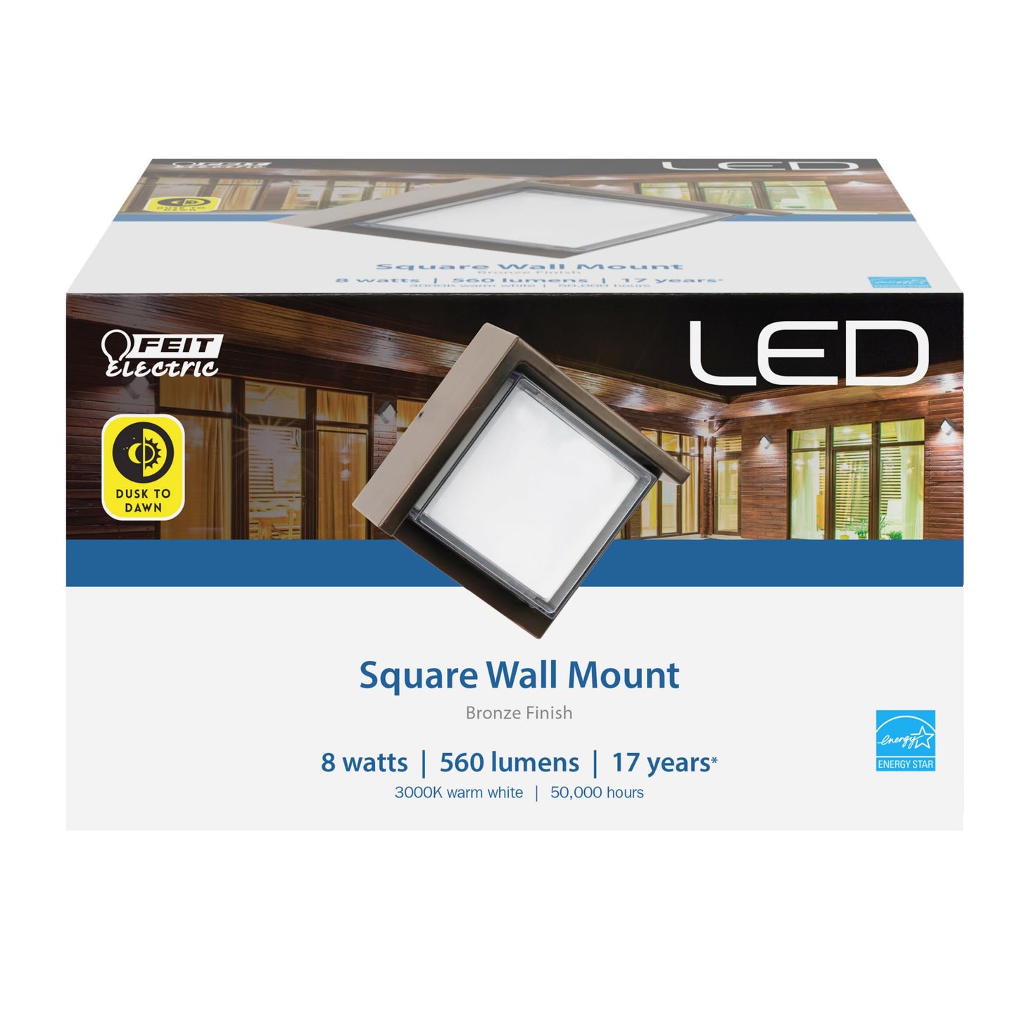 Feit Electric S5sqwm/830/Ddbz 7.5 Watt 500 Lumen 3000 Kelvin Bronze Dusk to Dawn Square Led Wall Light