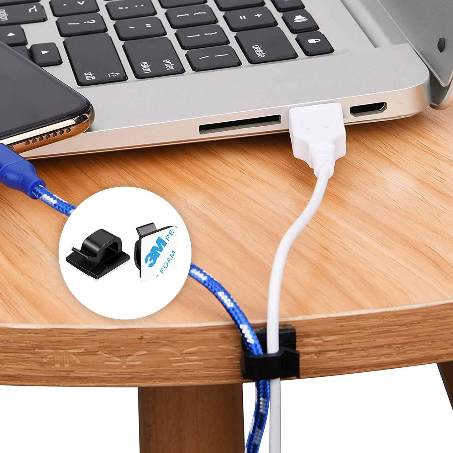 5/8" Adhesive Cable Clips - 100 Pcs Wire Holder Organizer Cord Management for Car, Ethernet Cable,Wall,Office and Home-Black (41/64" x37/64-100PCS