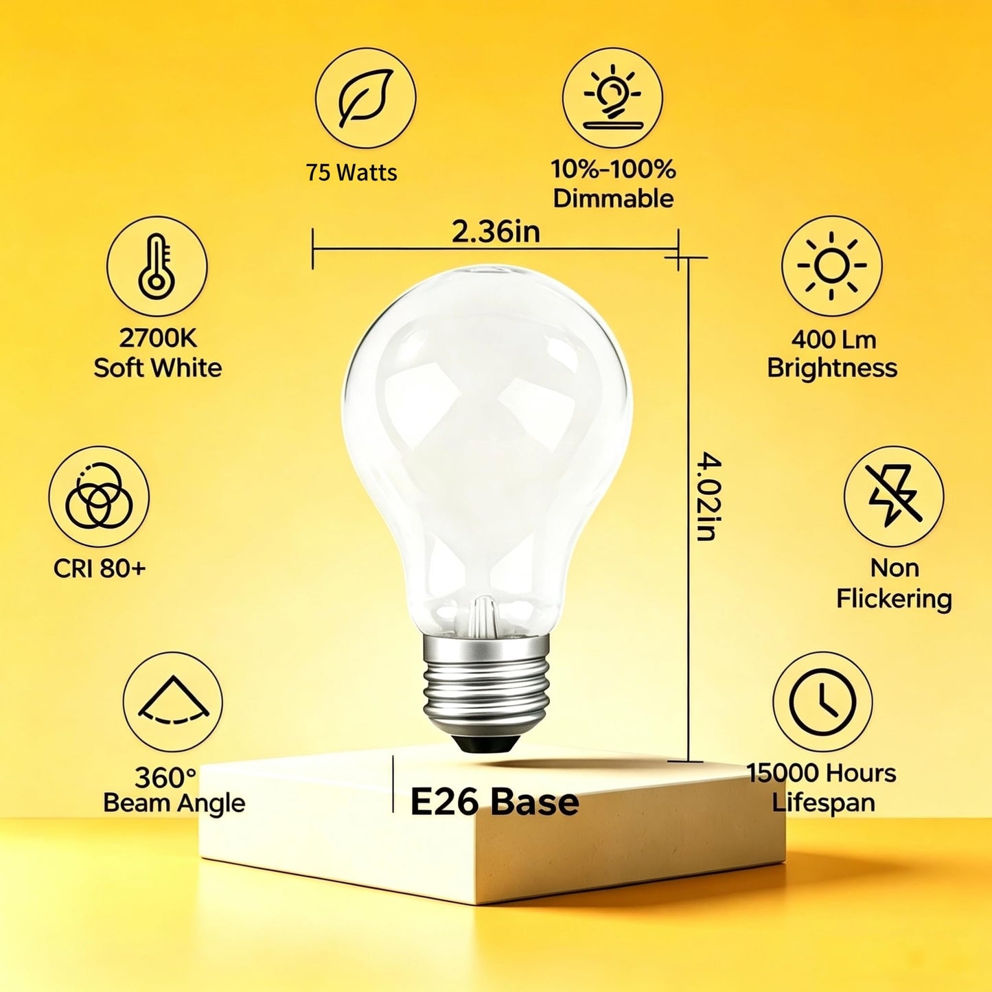 75 Watt Incandescent Light Bulbs A19 Frosted, 60+ Watt E26 Base, 4 Pack
