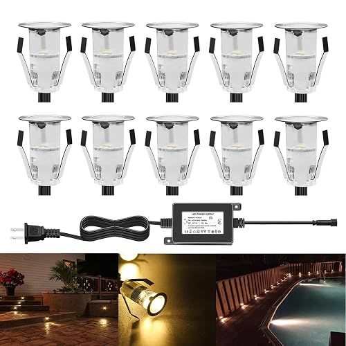 QACA LED Deck Lights, 0.7" Tiny Deck Driveway Light Dock Path Step Road Light Warm White IP67 Waterproof Outdoor and Indoor Decoration Security