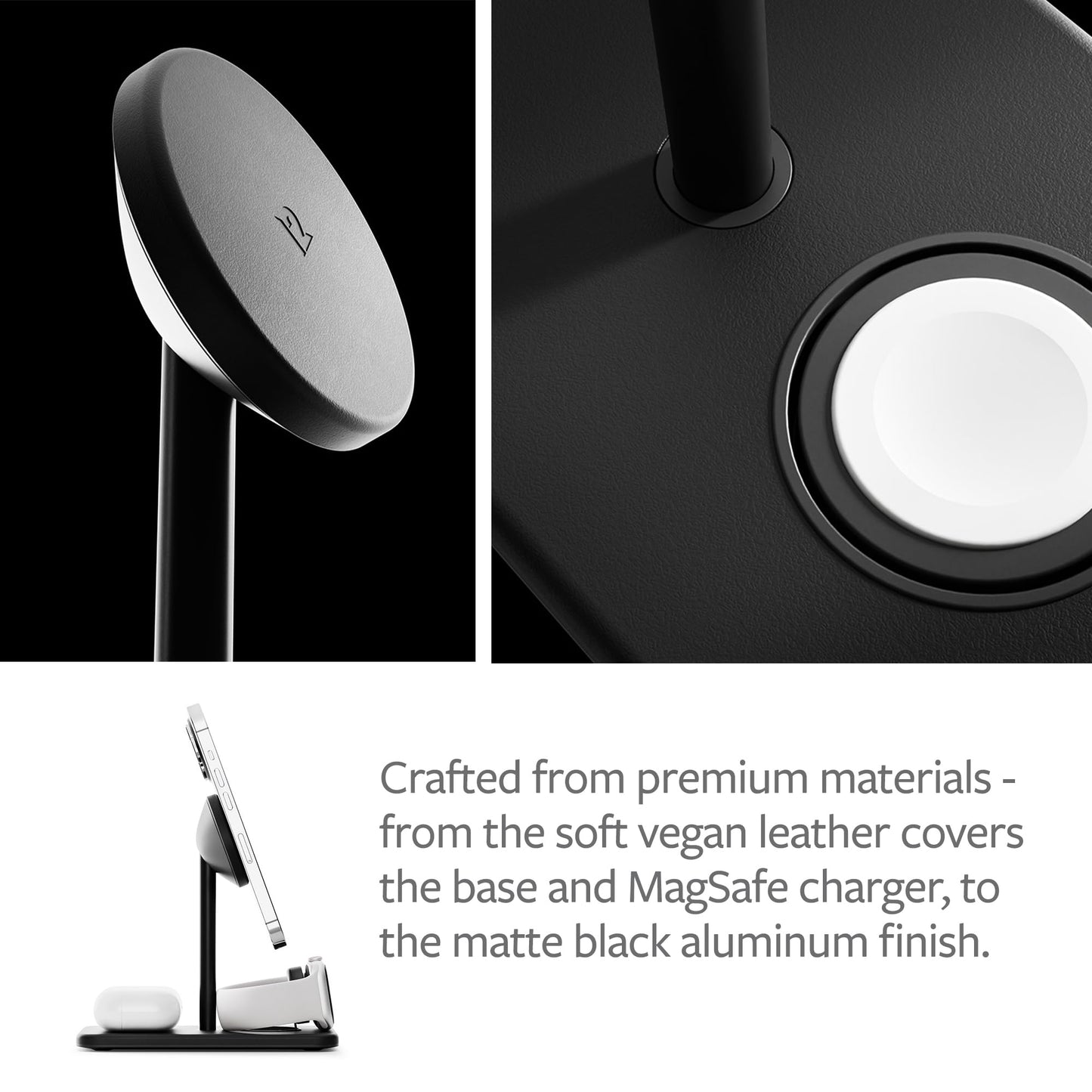 Twelve South HiRise 3 Deluxe, Compact Luxury Wireless Magsafe Charging Stand for iPhone, AirPods and Apple Watch - Includes US Power Supply with 5