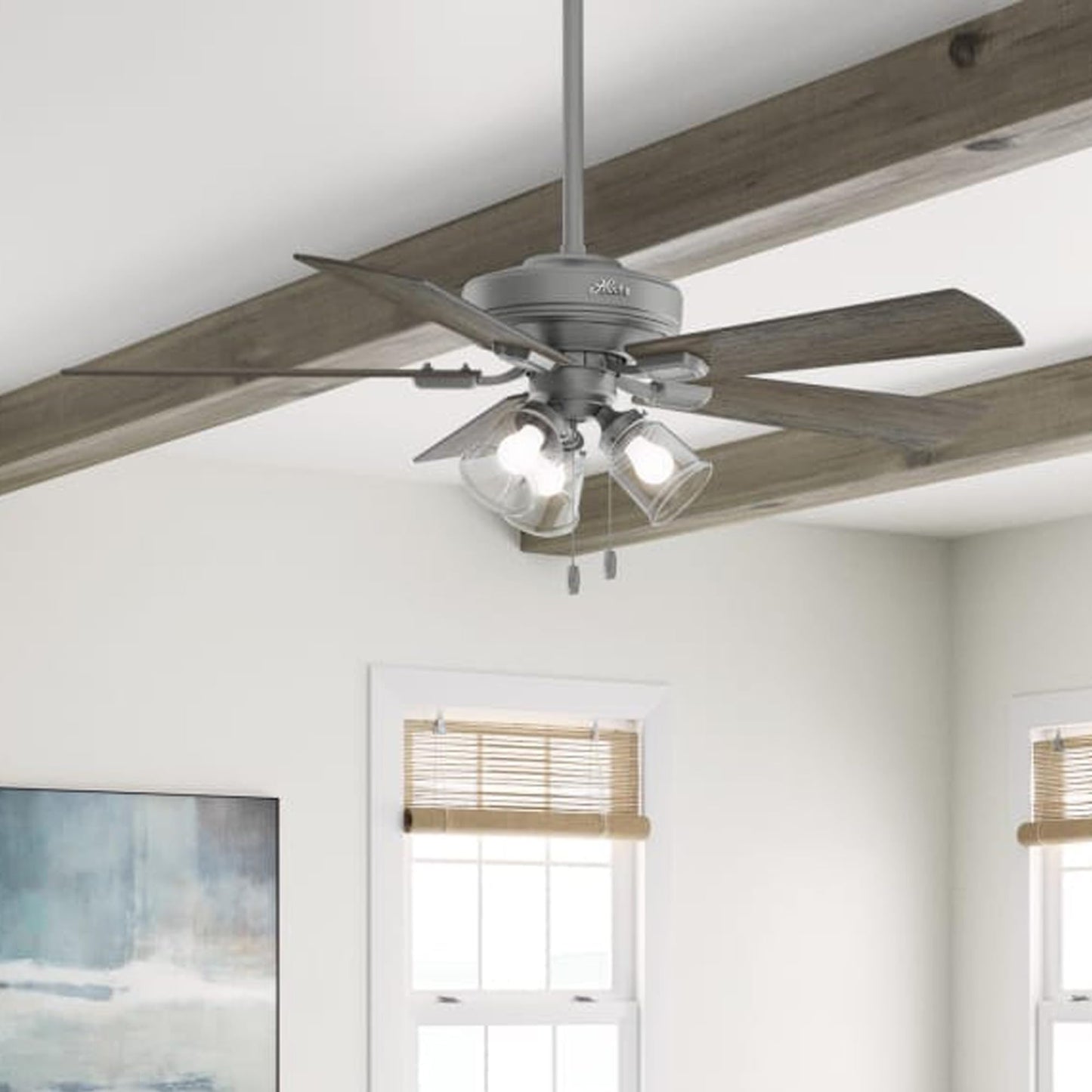 Hunter Fan 52 inch Casual Matte Silver Indoor Ceiling Fan with Light KitF (Renewed)