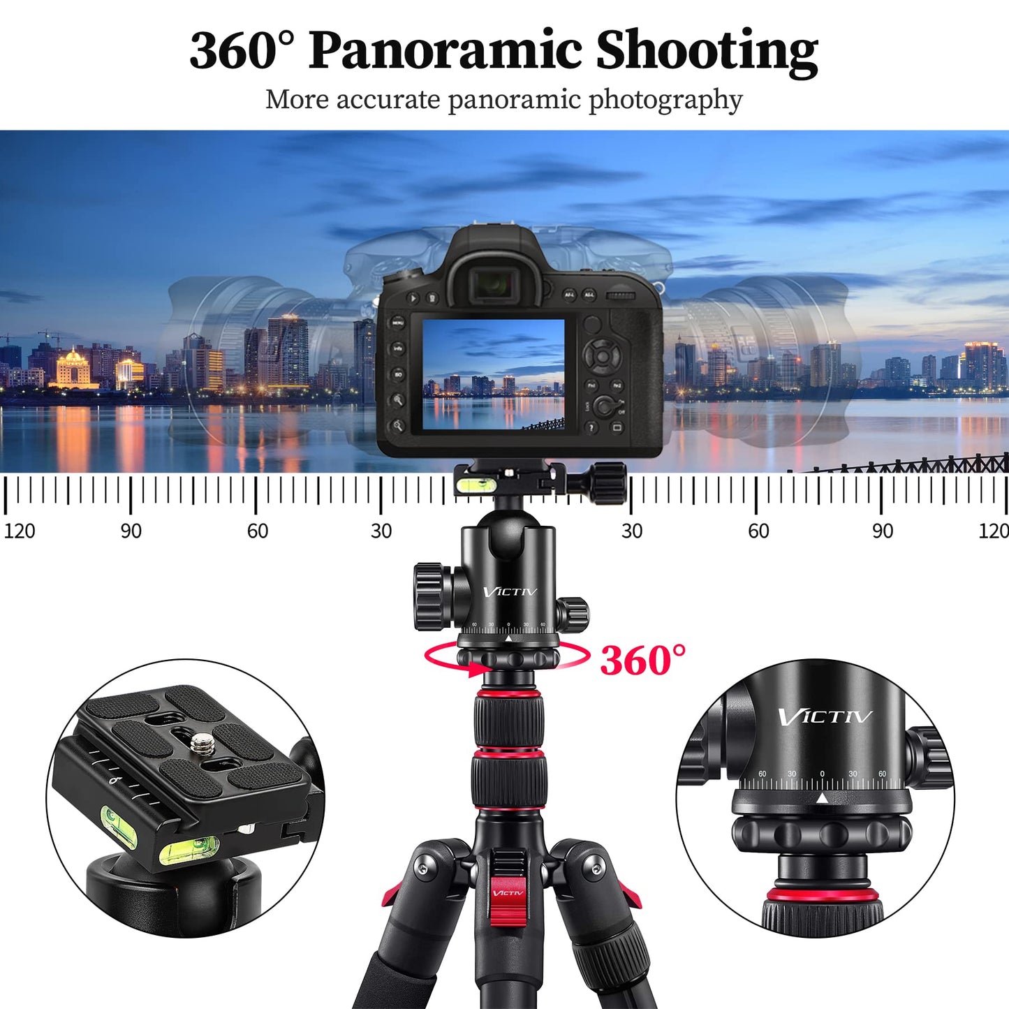 Professional Tripod for Camera, Victiv 81 inch Aluminium Compact Travel Camera Tripod Monopod Heavy Duty with Phone Mount, Compatible with Canon Nikon