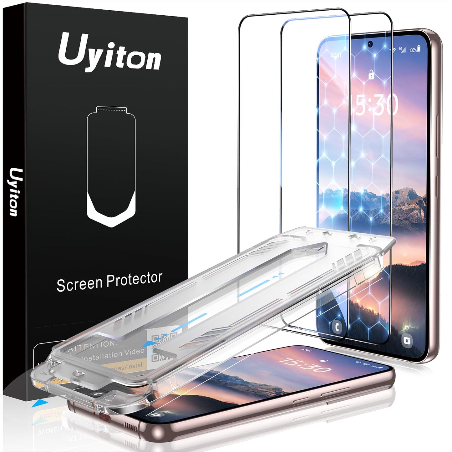 Uyiton for Samsung Galaxy S21 FE Screen Protector, [10X Military Shatterproof] [Eyes Protection] [Support Fingerprint Unlock] Anti-Scratch HD Clear 9H